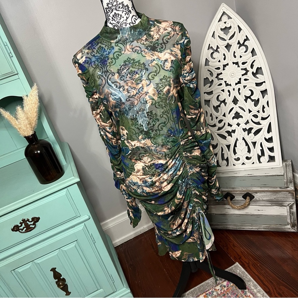 Fashion Nova Angelic Moments Ruched Mini Dress Green Size 1X - Picture 4 of 15